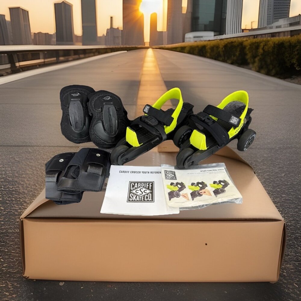 ✅Youth Cardiff Skate Co. Cruiser Skates W/Wrist & Elbow Protectors, Speed Discs